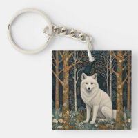 Weißer Wolf Vintage Boho Wald Forst