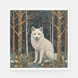 Weißer Wolf Vintage Boho Waldlandschaft Serviette