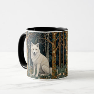 Weißer Wolf Vintage Boho Waldlandschaft Tasse