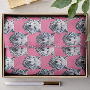 Weißer Wolfkopf-Muster-Design Rosa Seidenpapier