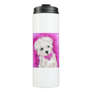 Weißer Yorkie Poo Thermosbecher