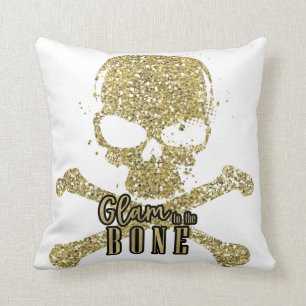 Weißer Zauber zum Knochen-GoldGlitzer-Schädel Kissen
