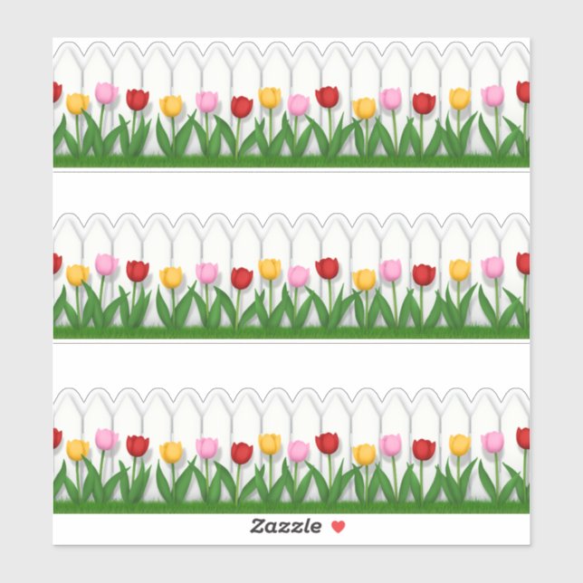 Weißer Zaun mit bunten Tulpen Aufkleber (Blatt)