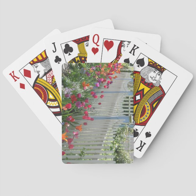 Weißer Zaun mit Tulips Spielkarten (Rückseite)