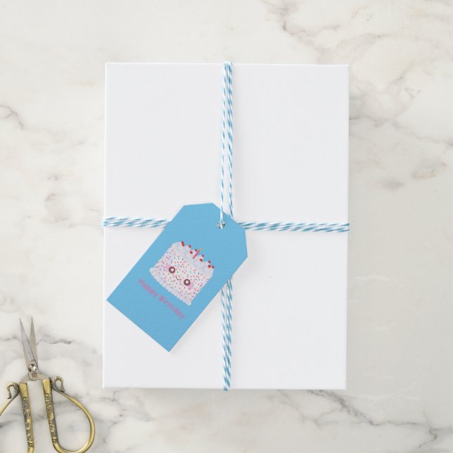 Weißer Zuckerguss Sprinkle Geburtstagstorte Geschenkanhänger (Mit Garn)