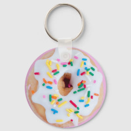 Weißer Zuckerguss und Sprinklen-Donuts-Schlüsselan Schlüsselanhänger