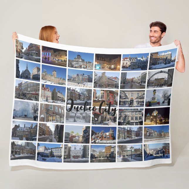 Weißes 36-Foto-Collage-Raster-Reise-Custom Fleecedecke (Beispiel)