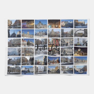 Weißes 36-Foto-Collage-Raster-Reise individuell Geschirrtuch