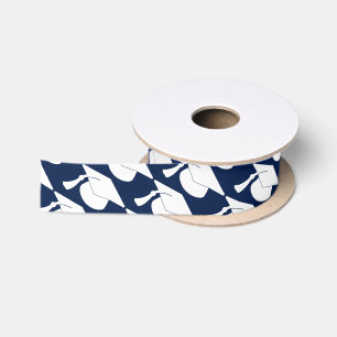 Weißes Abschluss-Hut-Marine-Blau Satinband
