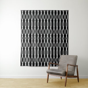 Weißes abstraktes wellenförmiges geometrisches Mus Wandteppich