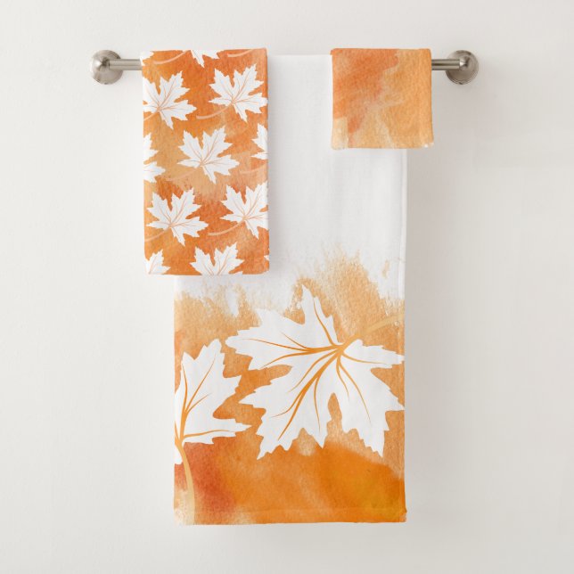 Weißes Ahornblatt Orangenfarben-Waschwasser, monog Badhandtuch Set (Insitu)