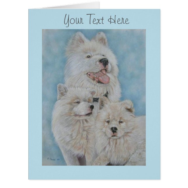 Weißes Akita-Langhaengportrait Originalkunst (Vorderseite)