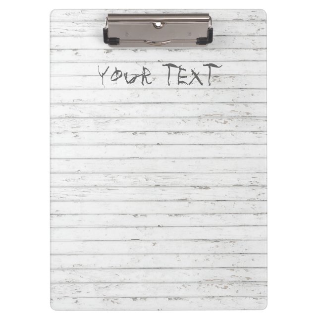 Weißes altes Holz mit eingeprägtem Text Klemmbrett (Vorderseite)