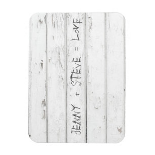Weißes altes Holz mit eingeprägten Namen Magnet