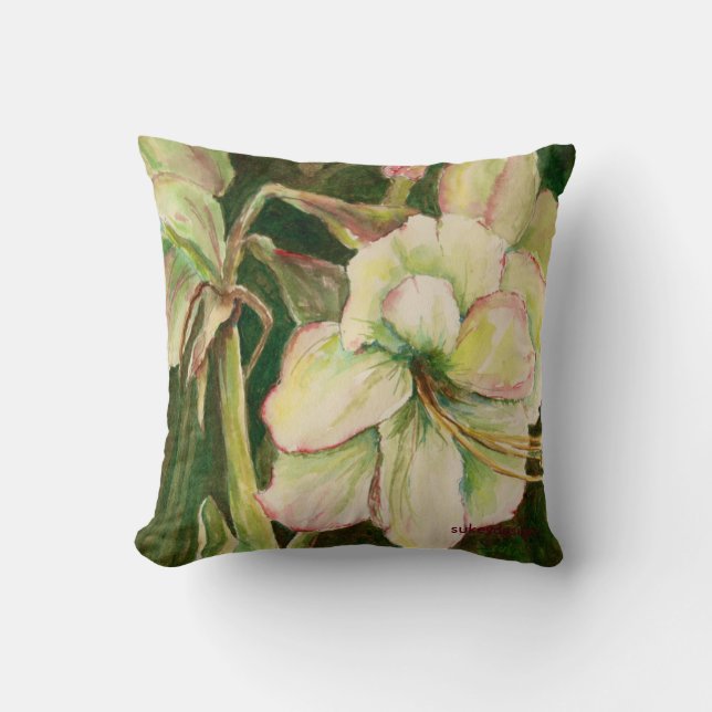 Weißes Amaryllis-Akzent-Kissen Kissen (Vorderseite)