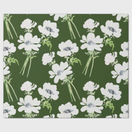 Weißes Aquarellanemon Blume auf grün Geschenkpapier