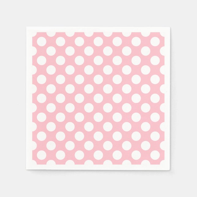 Weißes auf rosa großes Polka Dots Papier Serviette (Vorderseite)