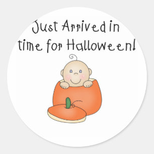 Weißes Baby Halloween kam gerade an Runder Aufkleber