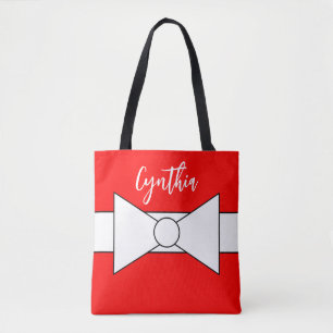 Weißes Band mit Rot: Weihnachten Tasche