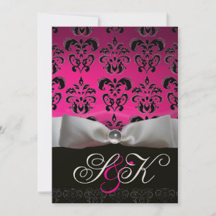 WEIßES BAND ROSA FUCHSIA SCHWARZ  DAMAST MONOGRAMM EINLADUNG