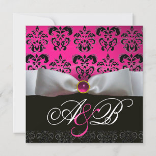 WEIßES BAND ROSA LILA SCHWARZ DAMAST MONOGRAMM EINLADUNG