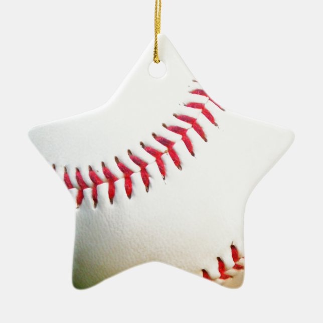 Weißes Baseball mit rotem Stich Keramik Ornament (Vorne)