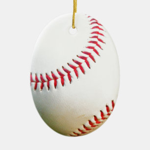 Weißes Baseball mit rotem Stich Keramikornament