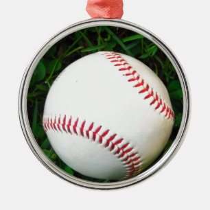 Weißes Baseball mit rotem Stich Ornament Aus Metall