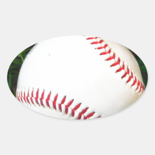 Weißes Baseball mit rotem Stich Ovaler Aufkleber