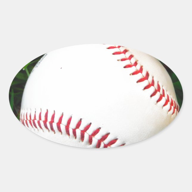 Weißes Baseball mit rotem Stich Ovaler Aufkleber (Vorderseite)