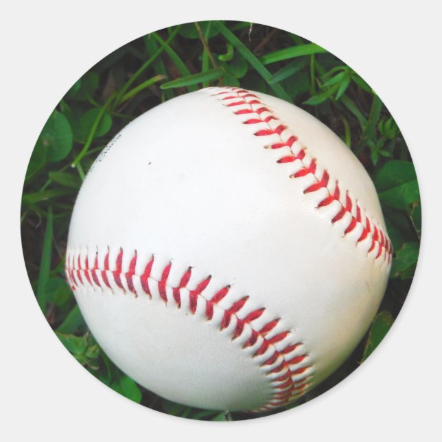 Weißes Baseball mit rotem Stich Runder Aufkleber (Vorderseite)