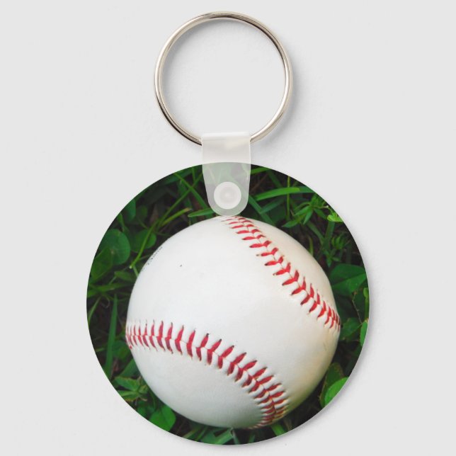 Weißes Baseball mit rotem Stich Schlüsselanhänger (Vorderseite)