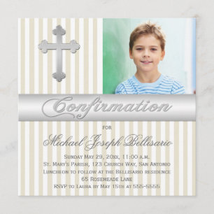 Weißes Beige Streifen Bestätigung Foto Einladung