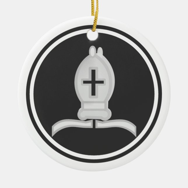 Weißes Bischofs-Schach Keramik Ornament (Vorne)