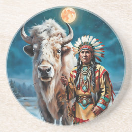 Weißes Bison und amerikanischer Oberbefehlshaber Getränkeuntersetzer