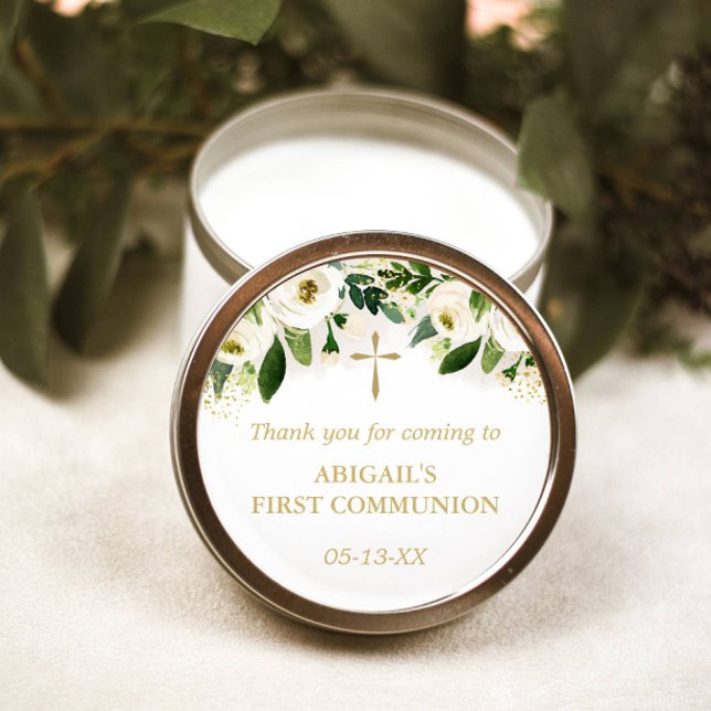 Weißes Bläsergoldkreuz Religiös Runder Aufkleber (Von Creator hochgeladen)