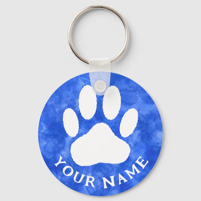 Weißes Blatt Drucken Benutzerdefinierter Text Blau Schlüsselanhänger (Vorderseite)