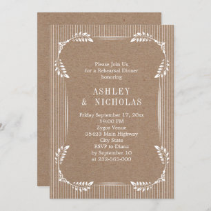 Weißes Blätter Kraftpapier Hochzeit Probe Dinner Einladung