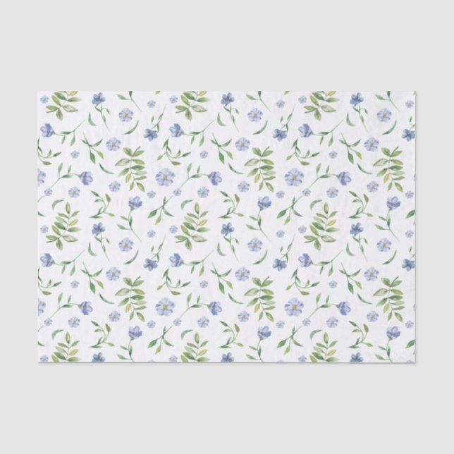 Weißes blaues Blumenpapier mit Aquarellfarbe Seidenpapier (Vorderseite)