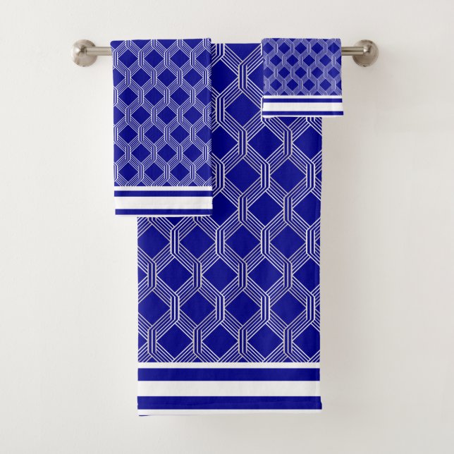 Weißes blaues geometrisches Muster-Bad-Tuch-Set Badhandtuch Set (Insitu)