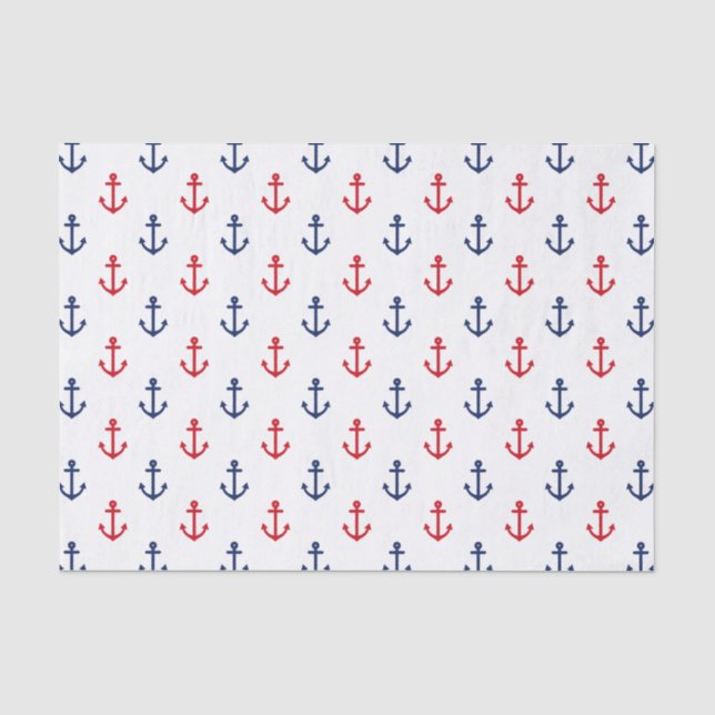 Weißes Blaues Nautikmuster Seidenpapier (Vorderseite)