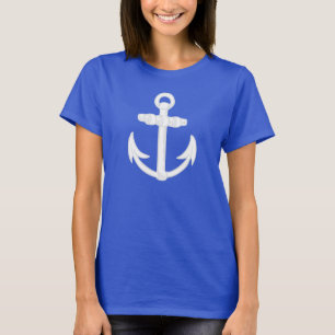 Weißes/blaues Seeanker-Symbol T-Shirt