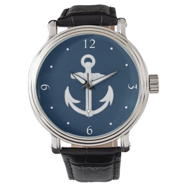 Weißes/blaues Symbol für den Anker Armbanduhr (Vorderseite)