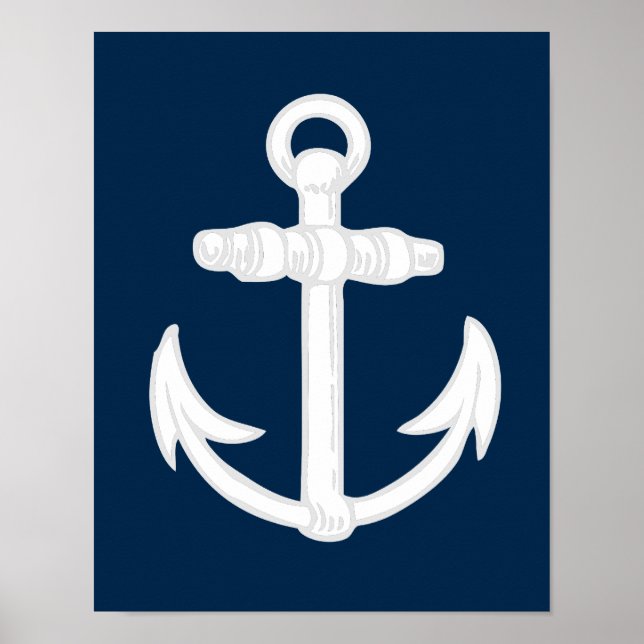 Weißes/blaues Symbol für den Anker Poster (Vorne)