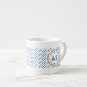 Weißes blaues Zickzack Muster Espressotasse