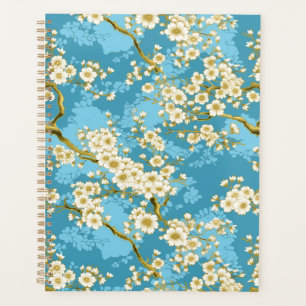 Weißes Blossom auf dem Aquamarinen Blue Chiyogami Planer