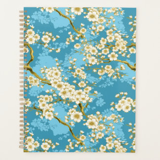 Weißes Blossom auf dem Aquamarinen Blue Chiyogami Planer