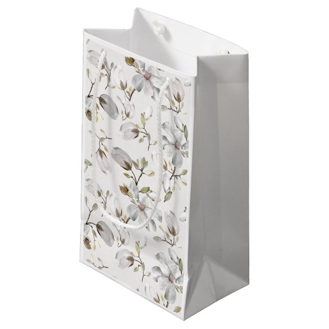 Weißes Blume-Geschenktasche Kleine Geschenktüte (Vorderseite Schrägansicht)