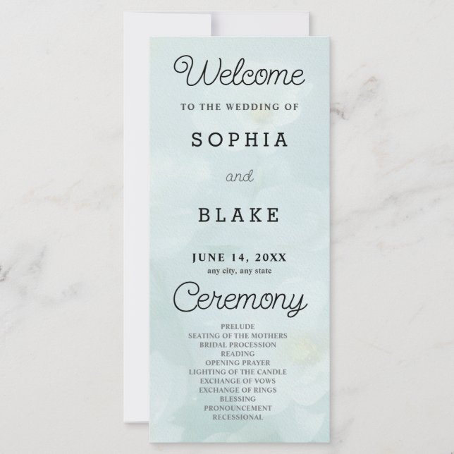 Weißes Blume-Grün-Hochzeitsprogramm (Vorderseite)