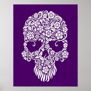 Weißes Blume- und Weindesign Lila Poster